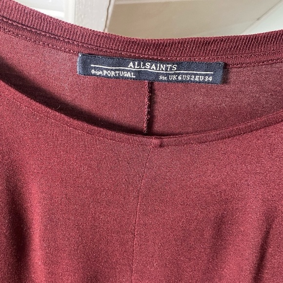 AllSaints Darcy Dress Bat Wing Short Sleeve in Burgundy Size 2 - Picture 2 of 9